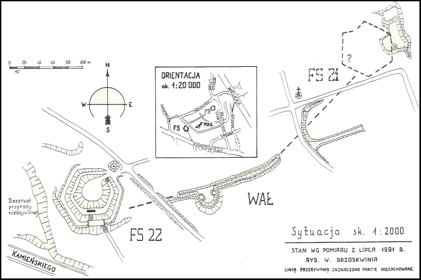Szkic zespołu szańców. Oprac. Waldemar Brzoskwinia